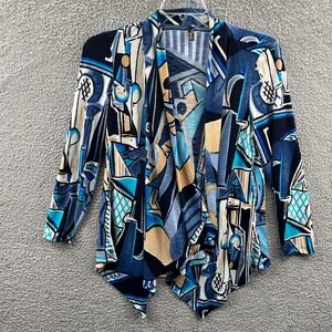 Womens Abstract Artsy Waterfall Cardigan M Cubist Art To Wear Statement‎ Stretch